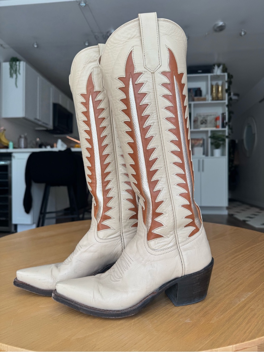 Women's Cream and Brown Western Cowboy Boots